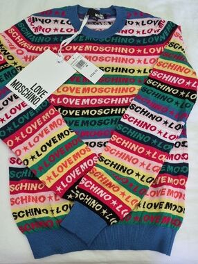 Love Moschino Rainbow Striped Logo Knit Sweater